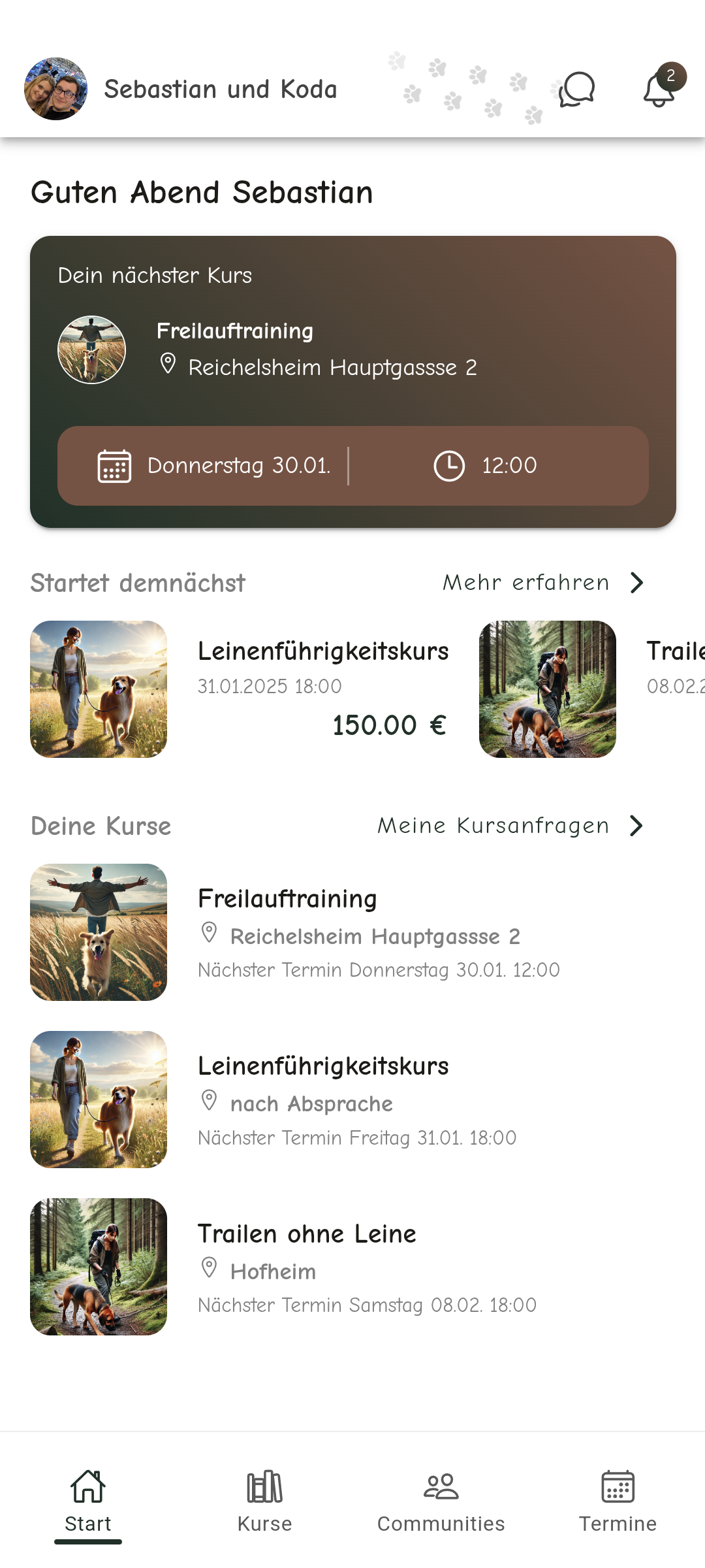 Herzenshunde App - Startscreen